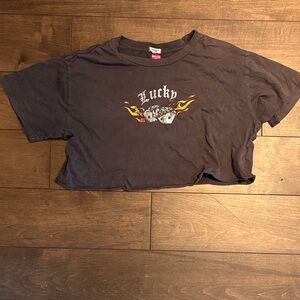 Garage Dark Gray Crop Top with Flame Graphic